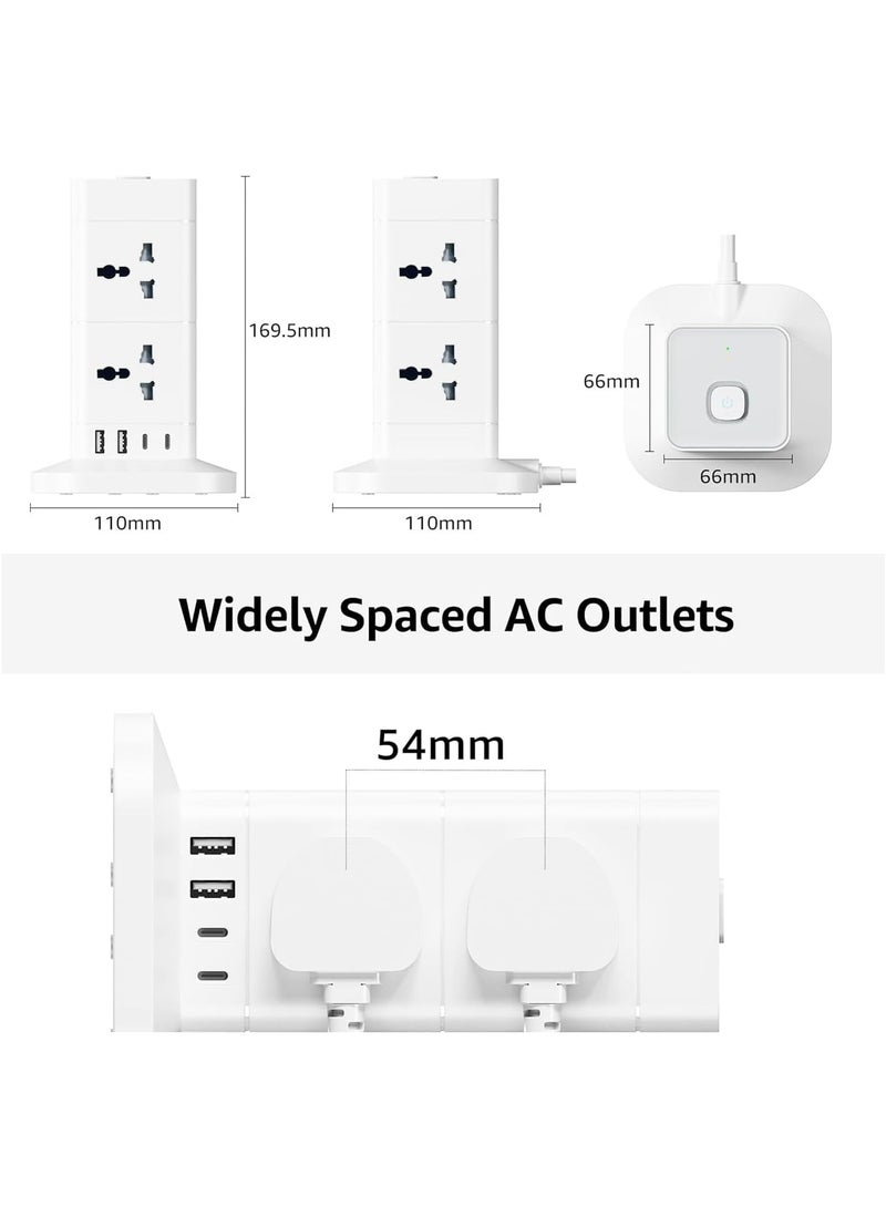 TYCOM Power Cord Strip Surge Protector with USB  2 Type C Extension Cord Flat Plug with 8 AC Outlet and 2 USB 2 Type C Small Desktop Station Compact Socket 2 Tiers Grey and White. - Image 2